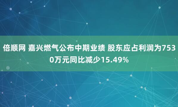 倍顺网 嘉兴燃气公布中期业绩 股东应占利润为7530万元同比减少15.49%