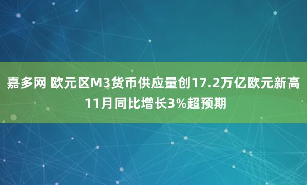 嘉多网 欧元区M3货币供应量创17.2万亿欧元新高 11月同比增长3%超预期