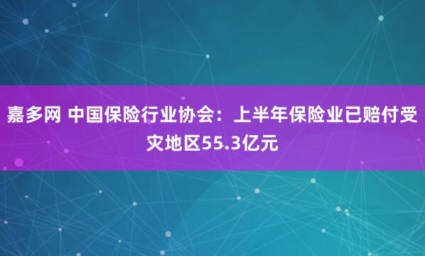 嘉多网 中国保险行业协会：上半年保险业已赔付受灾地区55.3亿元